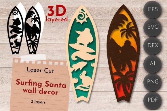 3D Layered SVG Surf Wall Art for Christmas