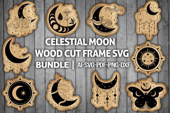 Celestial Moon Wood Cut Frame 3D SVG Shapes
