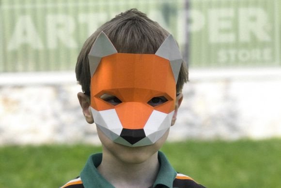 Fox 3D SVG Kids Half Mask for Animals
