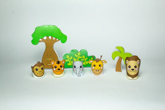 Jungle Paper Toy Set: 3D SVG for Kids Crafts