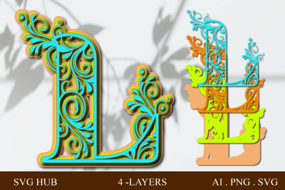 Layered Floral Letter L: 3D SVG Shapes for Design