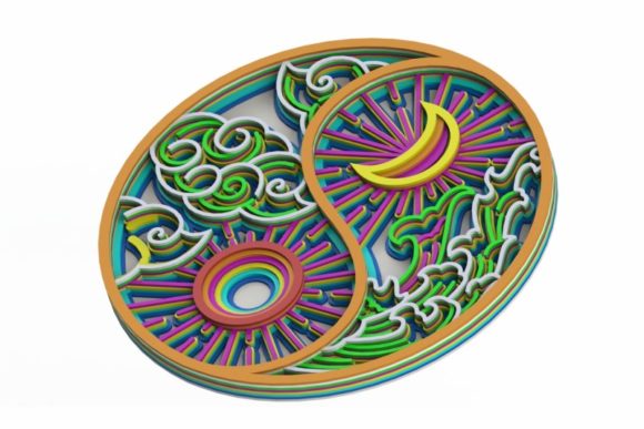 Yin Yang Mandala: 3D SVG for Shadow Boxes